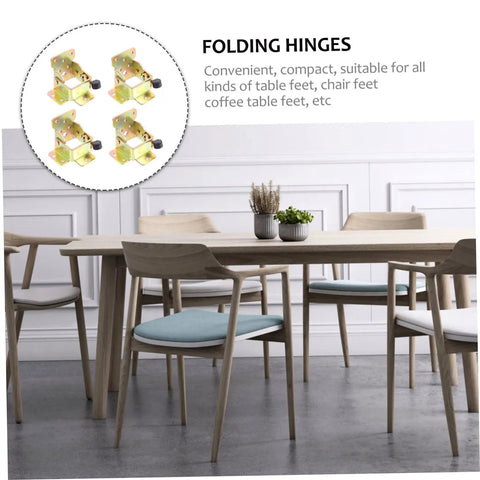 Zero Wiggle Self Locking Folding Hinges For Furniture Legs Tables And Chairs in a kitchen setting, displaying multiple iron brackets.