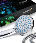 Anti-Clog High-Pressure Hand Shower With 6 Settings And Grime-Guard Nozzles For No Clogs Powerful Spray Quick Clean Aqua Blue Package