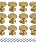 Brass Cabinet Knobs Set 30 Pack 1 Inch Gold Drawer Pulls For Dresser Kitchen Cabinets With Durable Zinc Alloy Construction And Smooth Round Disc Design Elevate Any Room With A Modern Sleek Dope Finish image of knobs with screws.