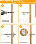 Installation steps for Heavy Duty Three Sixteenth Inch Drywall Anchors And Toggle Bolts Kit in hollow walls.