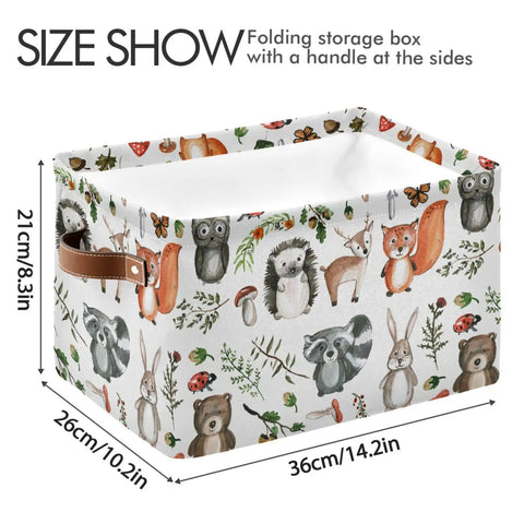 Large Foldable Storage Bin Basket With Easy Grab Reinforced Cotton Rope Handle Collapsible Fabric Laundry Hamper Rectangle Bin For Clothes And Toys Cute Woodland Animals Pattern Ideal For Bedroom Closet Laundry Room And Dorm