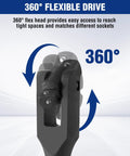 Gator Tough 16 Inch Heavy Duty Breaker Bar With Swivel Flex Head And 3/8 And 1/2 Inch Drives, 360° flexible drive for tight spaces.