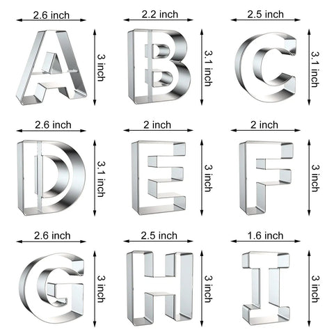 Alphabet Letter Cookie Cutter Set 26 Pcs Large 3 Inch Stainless Steel Bakeware For Fondant Biscuits Dough Molds A-I