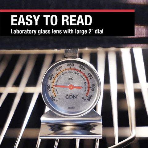 ProAccurate Oven Thermometer With 2 Inch Dial, Stainless Steel Housing, Temperature Zones, Stand Or Hang Design, NSF Certified