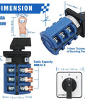 Dimensions of 63A Rotary Change Over Switch With Copper Cable Connector 660V Three Position Three Phase Cam Switch