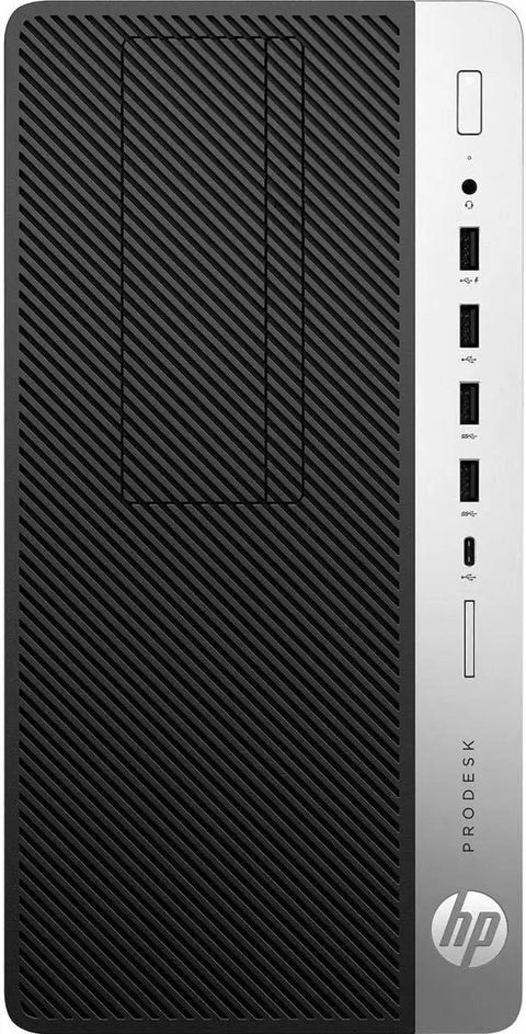 Front view of ProDesk 600G4 Tower Desktop Computer With Intel Core i7-8700 3.4 GHz, 16GB DDR4 RAM, 1TB SSD, WiFi 5G Bluetooth, Windows 11.