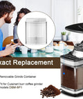Drop-In Grind Chamber With Lid Replacement For Burr Coffee Grinder Model DBM-8P1, Fits Part DBM-8GC shown with coffee grinder setup