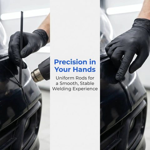 50 Pack Plastic Welding Rods 20cm Black PP Welding Sticks For Auto Body Bumper Scratch And Crack Repair Kit in use on bumper