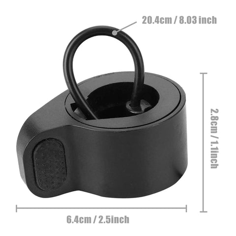 Super Tough Throttle Accelerator Replacement Part For Xiaomi M365 Pro 1S Electric Scooters Features High Quality Abs Pc Material For Durable Wear Resistant Performance And Precise Left Hand Thumb Speed Control, black component with dimensions labeled