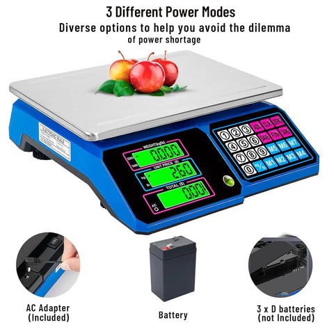 Heavy Duty Digital Kitchen Scale With 66 Lb And 30 Kg Capacity, 1 g Precision, Price Computing, Stainless Steel Surface, Adapter Included