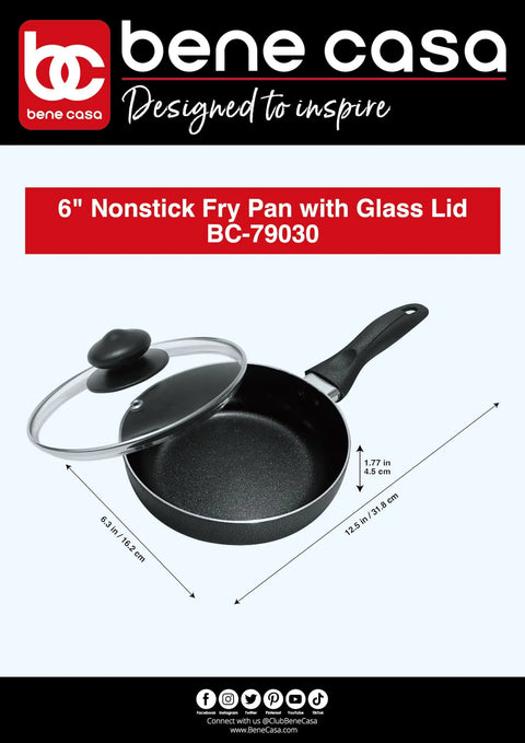 Black Nonstick Aluminum Frying Pan With Glass Lid 6 Inch That Feels Like A Kitchen Workhorse For Quick Searing And No Fuss Food Release Dishwasher Safe Cleanup Durable Nonstick Coating Perfect For Weeknight Meals And Small Batches.