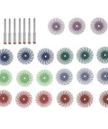 Inch Radial Polishing Wheel Kit featuring sturdy 3mm shank, assorted grits 80 to 2500 for detailed sanding and finishing.