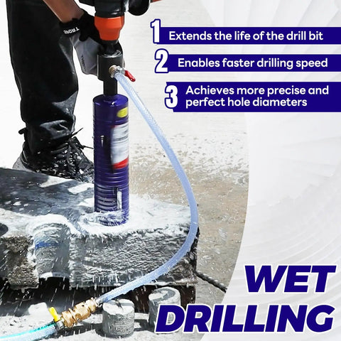 Five Eighths Inch To One Half Inch Hex Shank Water Injection Core Adapter Kit with quick connect hose for wet drilling.