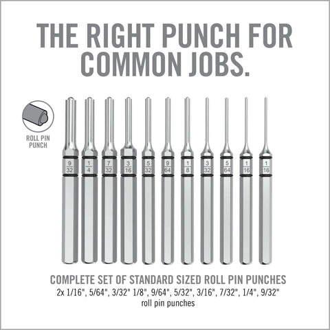 Accu Punch 11 Piece Roll Pin Punch Set With Nickel Plated Steel Punches That Are Corrosion Resistant And Built To Last displayed in set