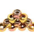 Grab These Cool 10-Piece Mower Shaft Nuts With Reverse Thread Metal Design For Your Lawnmower And Garden Edging Tools To Fix Things Fast, golden metal nuts arranged in a pile.