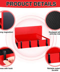 Magnetic Garage Organizer Set Three Pack With Heavy Duty Fridge Shelf Trays And Twelve Hooks, 20 Pound Capacity, Red details