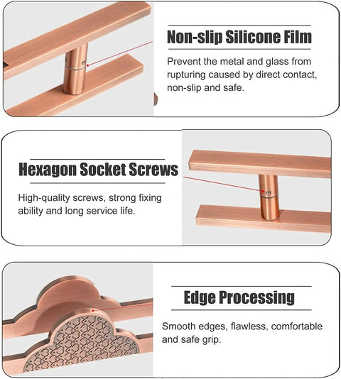 Heavy Duty Solid Aluminum Door Handle Set with double sided push pull design, featuring non-slip silicone, hexagon screws, and edge processing