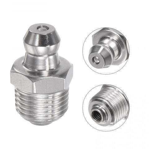 304 Stainless Steel Straight Grease Fittings 1/8-28 Inch Thread, heavy-duty hydraulic lubrication fittings, close-up view