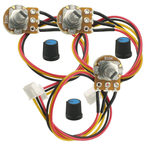 Three Pack B10K Knurled Shaft Linear Taper Rotary Potentiometer XH2.54 3P WH148 10K Potentiometer Single Turn Carbon Film Variable Resistor