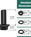 Detailed dimensions of 10 Pack M8 X 20 MM Black Zinc Flanged Hex Head Bolts With Nuts And Washers Grade 10.9 Steel.