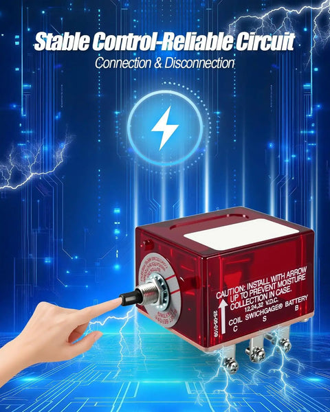 Push Button Magnetic Switch Replacement 25700071 117 for Switchgage Panels with hand pressing button, blue electric background