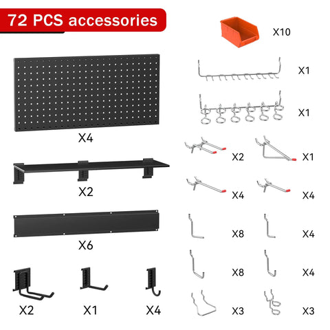 Pegboard Wall Organizer For Garage Storage 48 By 36 Inch With Hooks And Bins Tool Panel System 72 Piece Set accessories layout