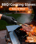 Black nitrile grilling gloves, 10mil thick with diamond texture, large size for cooking.
