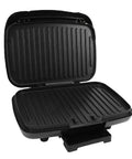 Get A Top-Notch 1000W Electric Contact Grill For Sizzling Burgers And Panini showing the open grill with nonstick cooking surface.
