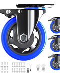 5 Inch Caster Wheels With Safety Dual Locking Heavy Duty Set Of 4 Industrial Swivel Casters 2400 Lbs Polyurethane No Noise Wheels