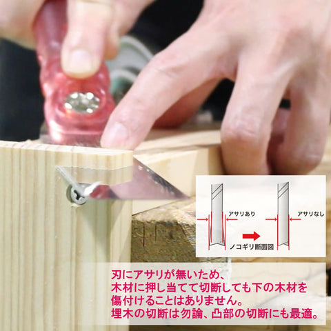 Close-up of Top Tier Japanese Flush Cutting Hand Saw For Fine Woodworking Trimming Dowels Tenons And Tight Quarters Ultra Slim Blade in action.