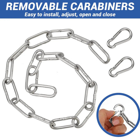 Stainless Steel Gate Chain Lock 20 Inch Heavy Duty Outdoor Fence Security with two spring hooks shown in coiled position.