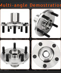 Front Left And Right Wheel Hub Assembly Pair For Toyota Camry 2004 To 2017 Highlander 2001 To 2011 Solara 2004 To 2008 Premium Replacement Bearing Hub Assemblies 930-401 4350228090 Beefed Up Durable, shown from multiple angles, detailing bearings and metallic structure.