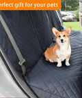 Corgi sitting on waterproof dog car seat cover with side flap for cars trucks and SUVs backseat protector nonslip pet seat cover.