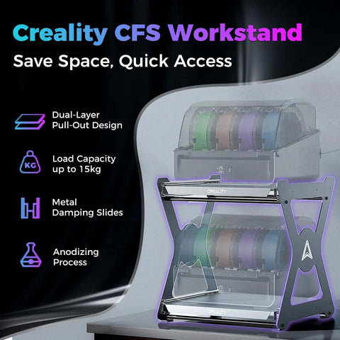 Space Saving Dual Layer 3D Printing Workstand With Pull Out Shelves, 15kg Per Layer, Metal Damping Slides, Anodized Bracket, Filament Storage
