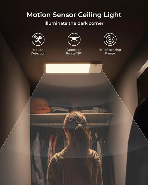 Rechargeable Motion Sensor Ceiling Light With 12000mAh Battery USB C Charge Remote Control No Brainer LED Ceiling Lamp installed in closet