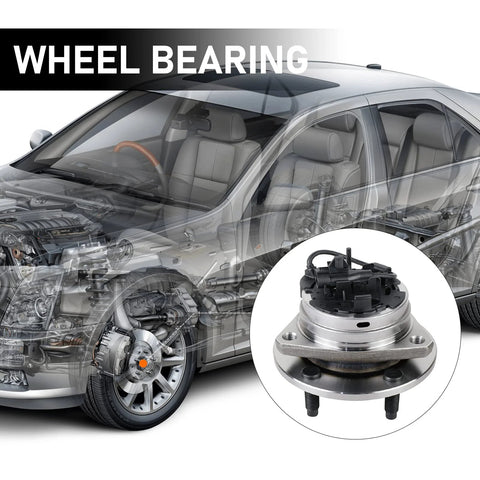 Front Wheel Hub Bearing Assembly With ABS For Chevy Malibu 2004-2012, Cobalt 2005-2010, HHR 2008-2010, Pontiac G6 2005-2010, Saturn Aura 2007-2009, Five Lug Replacement Hub For Your Ride, OEM Grade Auto Parts displayed with transparent car view