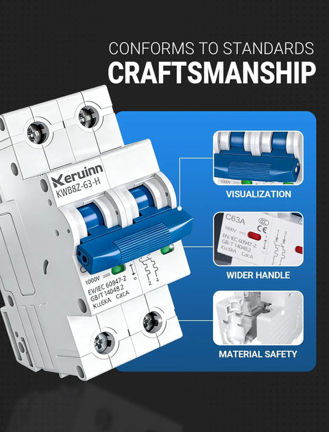 DC Small But Mighty Miniature Circuit Breaker 1000V Non Polarity 2 Pole 32A MCB With DIN Rail Mount, features highlighted