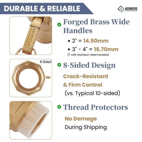 Heavy Duty 3 Inch Camlock Fittings Type DP Forged Brass Leak Proof Dust Plug showing 8-sided design and thread protectors for durability.