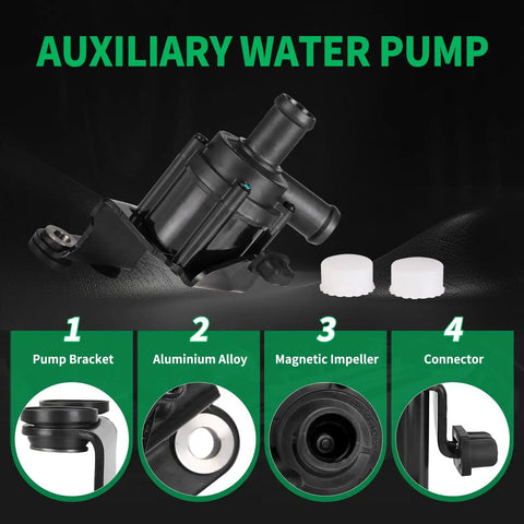 Tight Fit No Sweat Swap Durable Electric Auxiliary Water Pump For Ford Escape And Fusion Coolant System showcasing pump with parts.