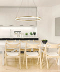 Cool Gold Ring LED Chandelier Pendant Light Minimalist Halo Ring Fixture Dimmable Hanging Light in modern dining room setup