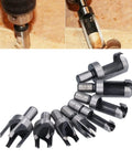 Top Shelf Eight Piece Cork Drill Bits And Wood Plug Cutter Set Sculpted From Heavy Duty High Carbon Steel for clean tapered cuts.