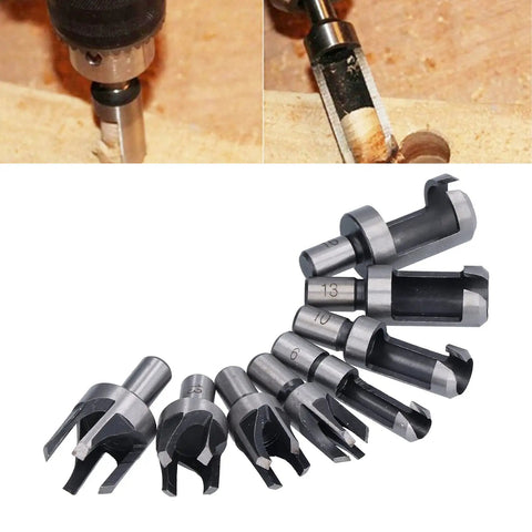 Top Shelf Eight Piece Cork Drill Bits And Wood Plug Cutter Set Sculpted From Heavy Duty High Carbon Steel for clean tapered cuts.