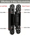 Six Inch 3D Adjustable Concealed Door Hinges Two Pack Boss Grade Heavy Duty Invisible Cabinet Hardware showing adjustability features.