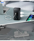 Sick Desk Organization Hack That Slaps With 230W Fast Charging Tower Featuring Eight Smart USB Ports For Laptops Phones And Tablets Vertical Power Strip, showing organized charging setup.