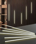 Six Pcs Wood Slat LED Recessed Lighting Kit With Self Adhesive 3000K Warm White Light installed on a wood panel wall