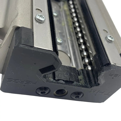 Close-up of Rock Solid Linear Guide Rail With HSR45LB Carriage showing ball bearings and precision block 50x120x170.8mm