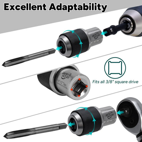 Adjustable Tap Socket Set 3/8 Drive, 3 Piece Tap Handle Tool Kit for tight spaces showing adaptability with 3/8" square drive