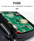 Interior view of Pocket Size Digital Multimeter DMM Multi Tester showing circuit board and fuse details