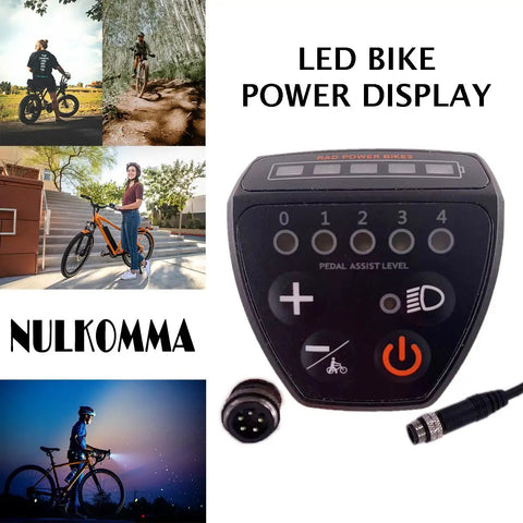 Ultimate Ebike LED Display Meter For 24V 36V 48V Electric Bikes with backlit screen and 5-pin plug shown on black panel.