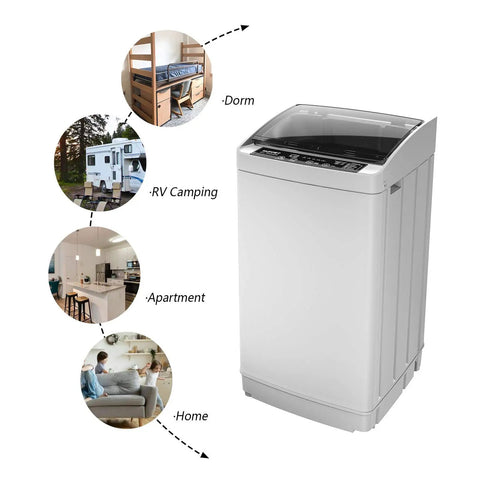 No Sweat Full Automatic Portable Washing Machine With Smart Drain Pump And Auto Water Control Compact Laundry Washer in cool grey, ideal for small spaces like dorms, RVs, and apartments.